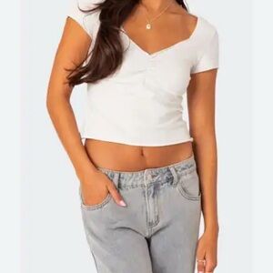 White V-Neck WeWoreWhat Tee